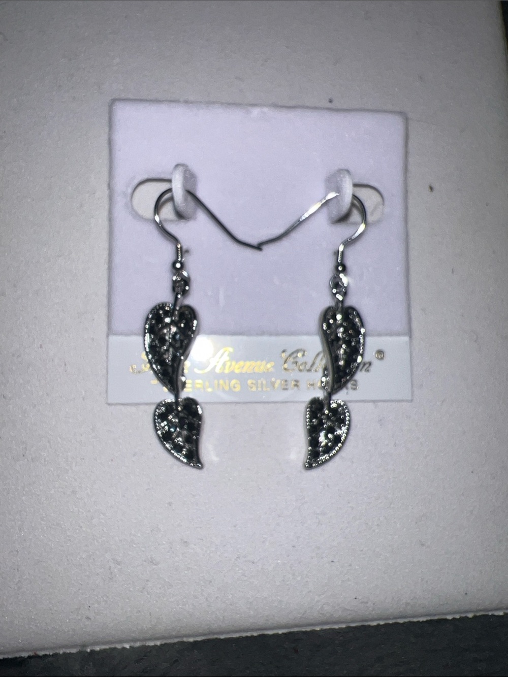 Silver-Tone Double leaf Drop Earrings with Sparkling Accents